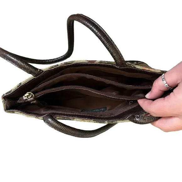 Vintage Bueno Tapestry Cottage Bag Shoulder Handbag Floral Brown Purse Medium - Picture 10 of 10